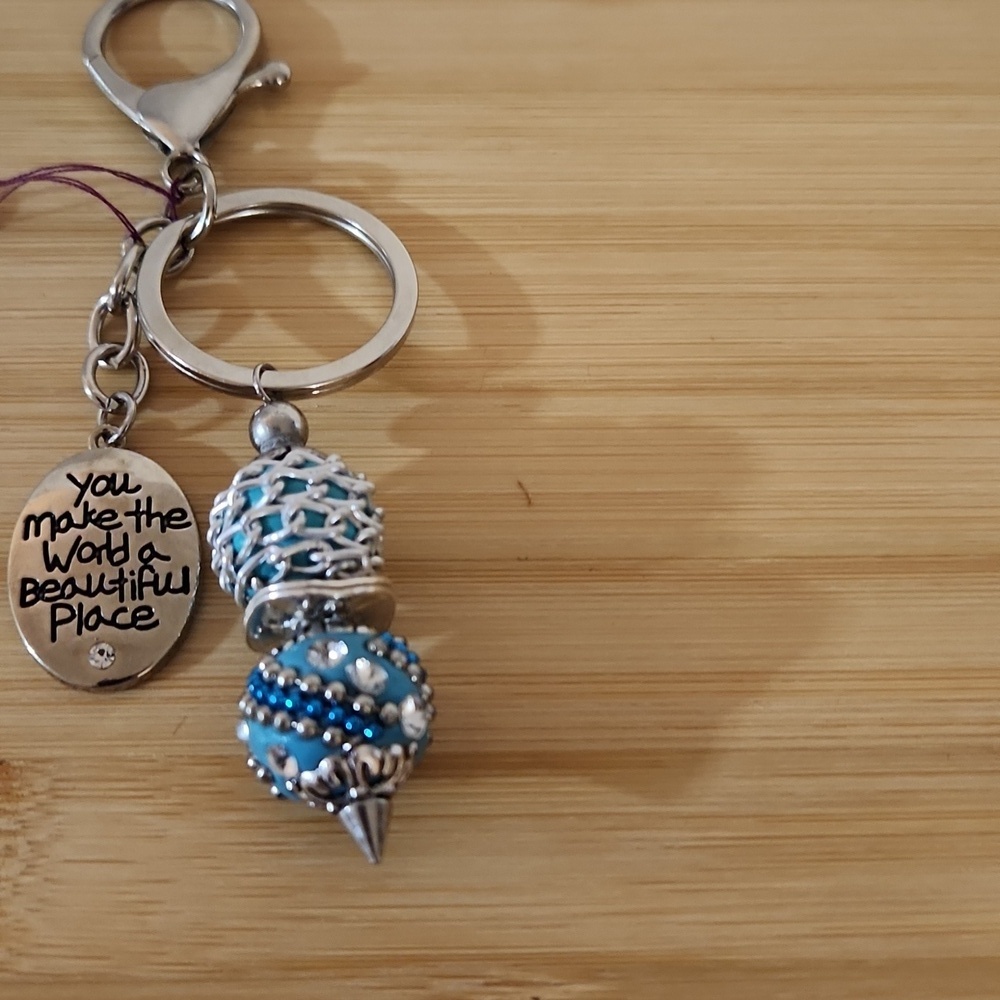 Hand Crafted Purse Charm/Key Chain with Pendant Turquoise Silver 4.5" - Picture 2 of 8